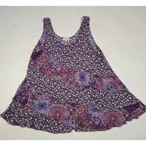 Easel Los Angeles Boho Floral Patchwork Tank Top Sz L Sleeveless Cottage Purple